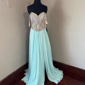 Speechless Strapless Silver and Blue Dress